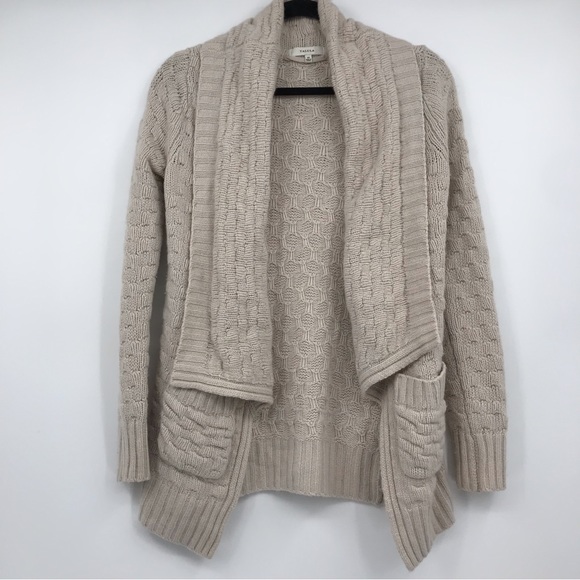 Aritzia Talula Beige Greenpoint Chunky Knit Sweater XS Shawl Collar with Pockets - Picture 1 of 5